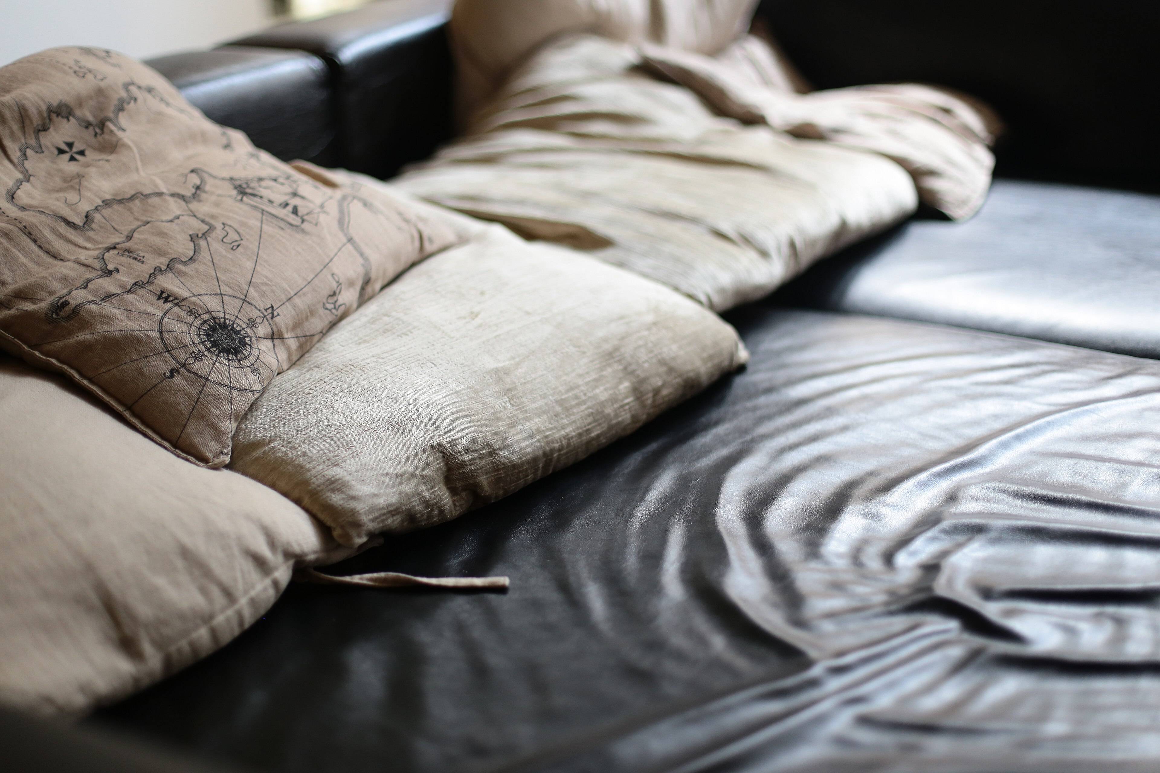Linen scatter cushions on a sofa